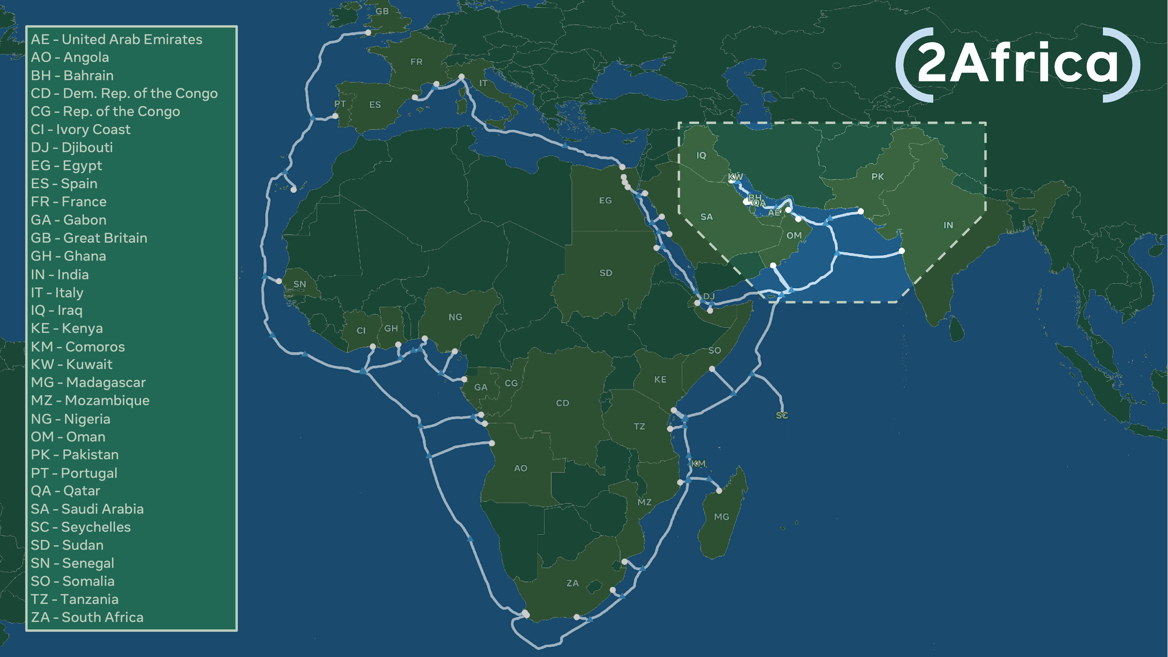 2Africa Extended to the Arabian Gulf, India, and Pakistan - Now the Longest Subsea Cable System in the World