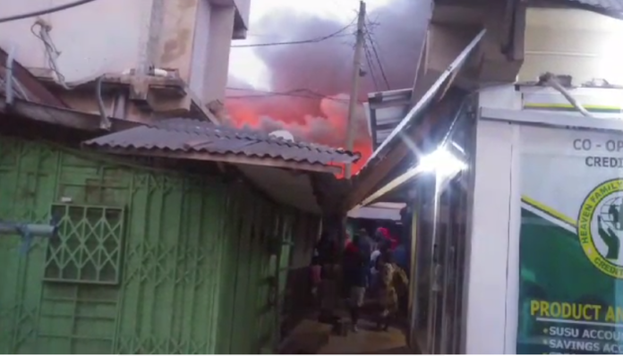 12 tailoring shops burnt into ashes at Obuasi central market